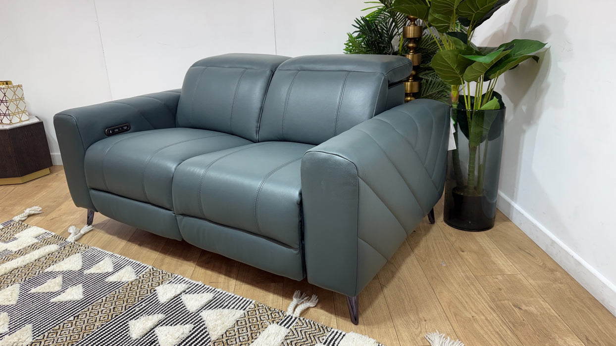 Sofology Allure Leather 2 Seater Power Recliner/Headrest in Trusty Embossed Peacock