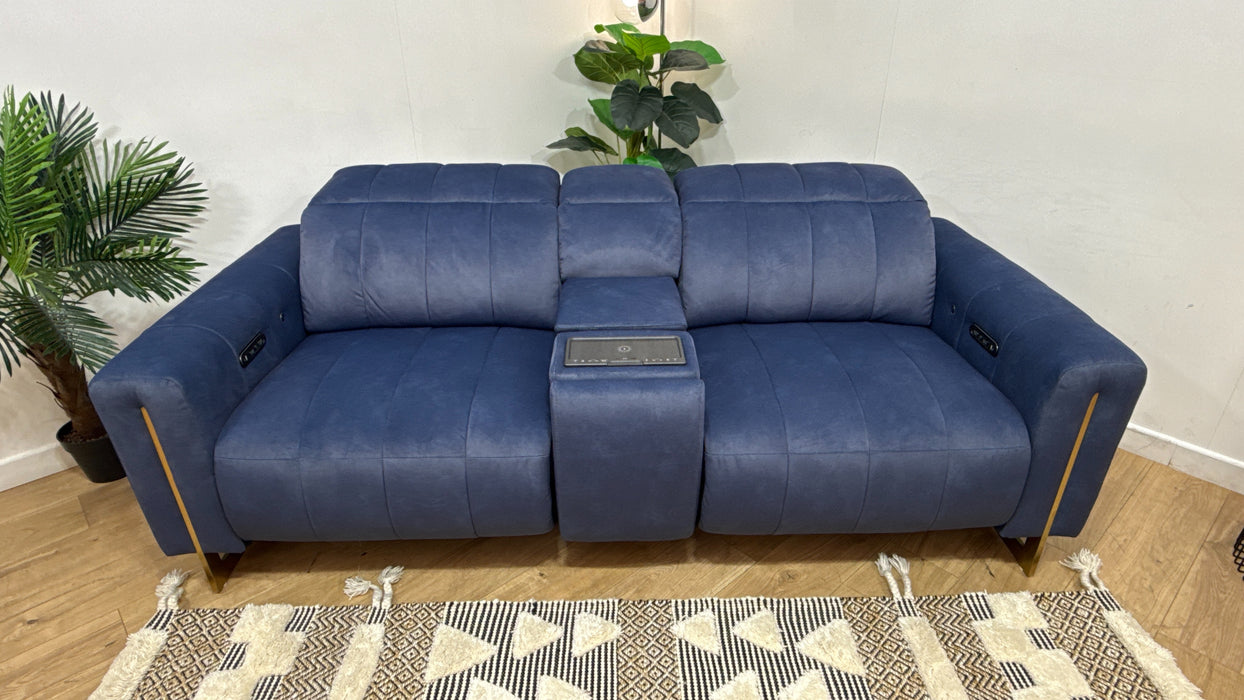 Sofology Paramount Fabric 2.5 Seater Console Power Recliner/Headrest Heated Seats Speakers in Lifestyle Flecked Navy