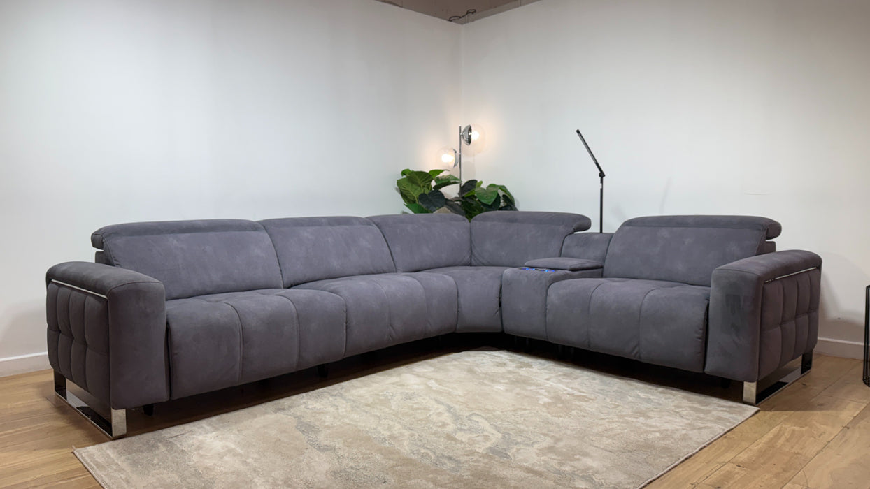 Sofology Marvella Fabric 3 Corner Console 1.5 Power Recliner/Headrest in Lifestyle Flecked Charcoal