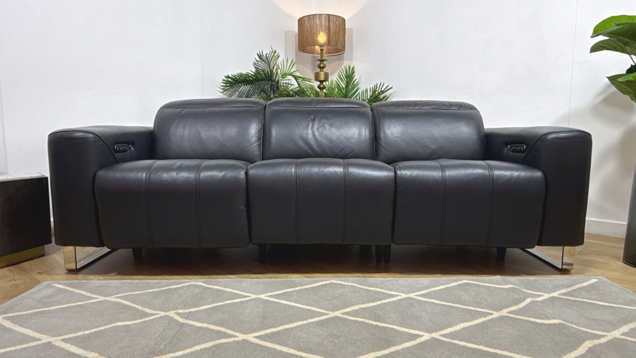 Sofology Marvella Leather 3 Seater Power Recliner/Headrest Heated Seat in Trusty Sheen Jet Black