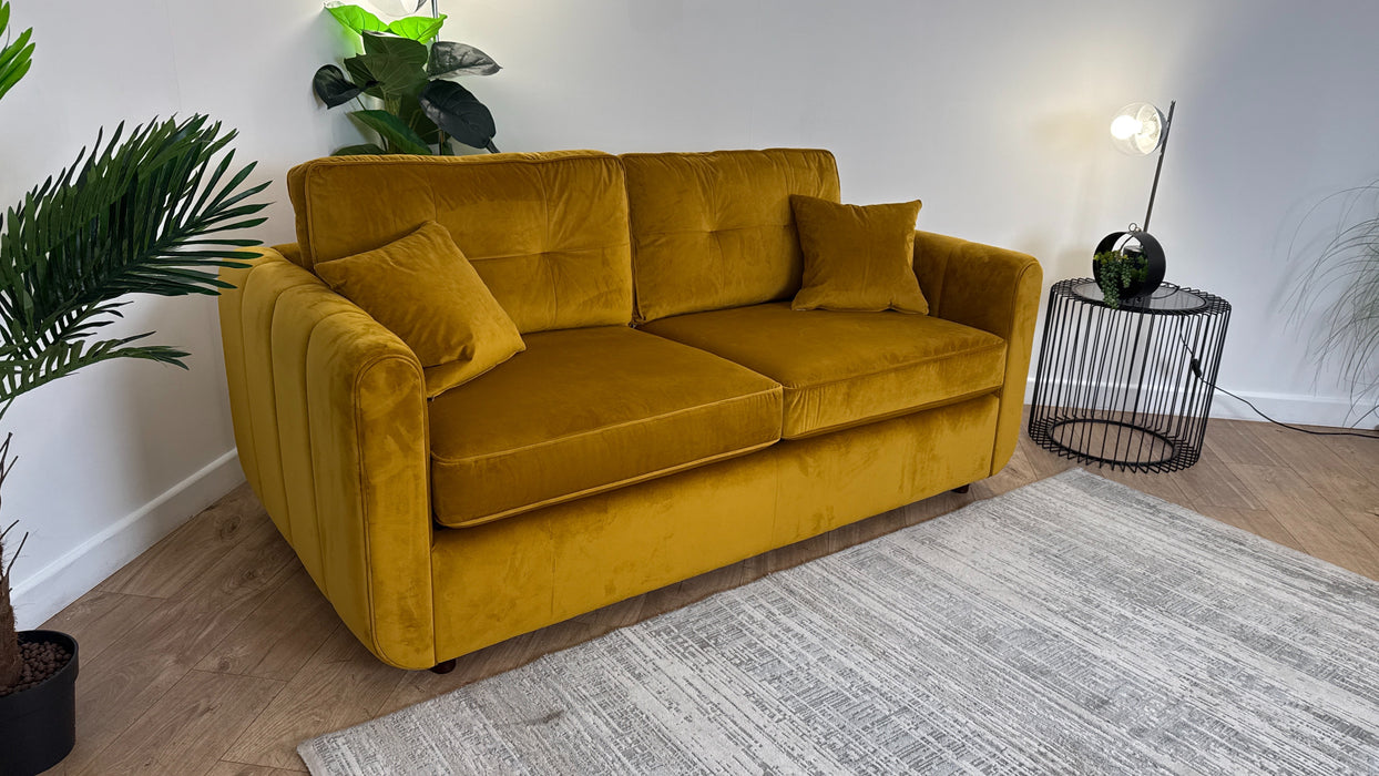 Sofology Islington Fabric 3 Seater Hypnos Deluxe Sofa Bed in Sleek Mustard