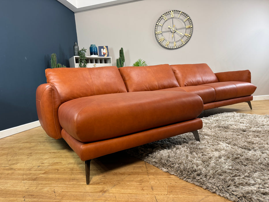 Adler Leather Chaise 4 Seater - Relaxed Soft Amber (WA2)