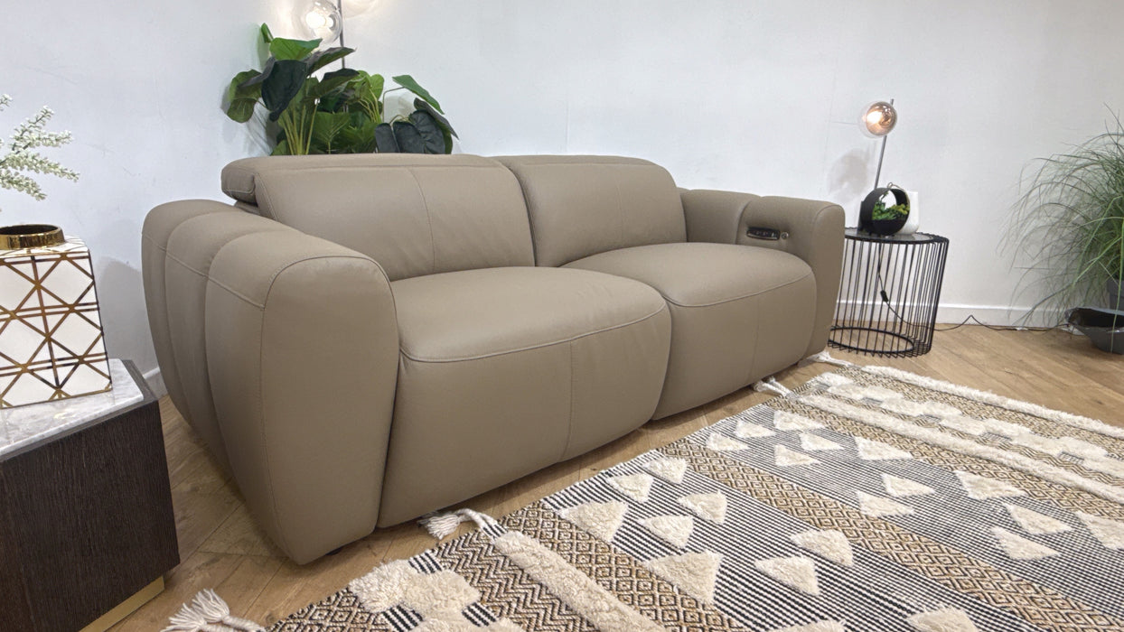 Sofology Solace 3 Seater Power Recliner/Headrest Heated Seats in Sample Taupe