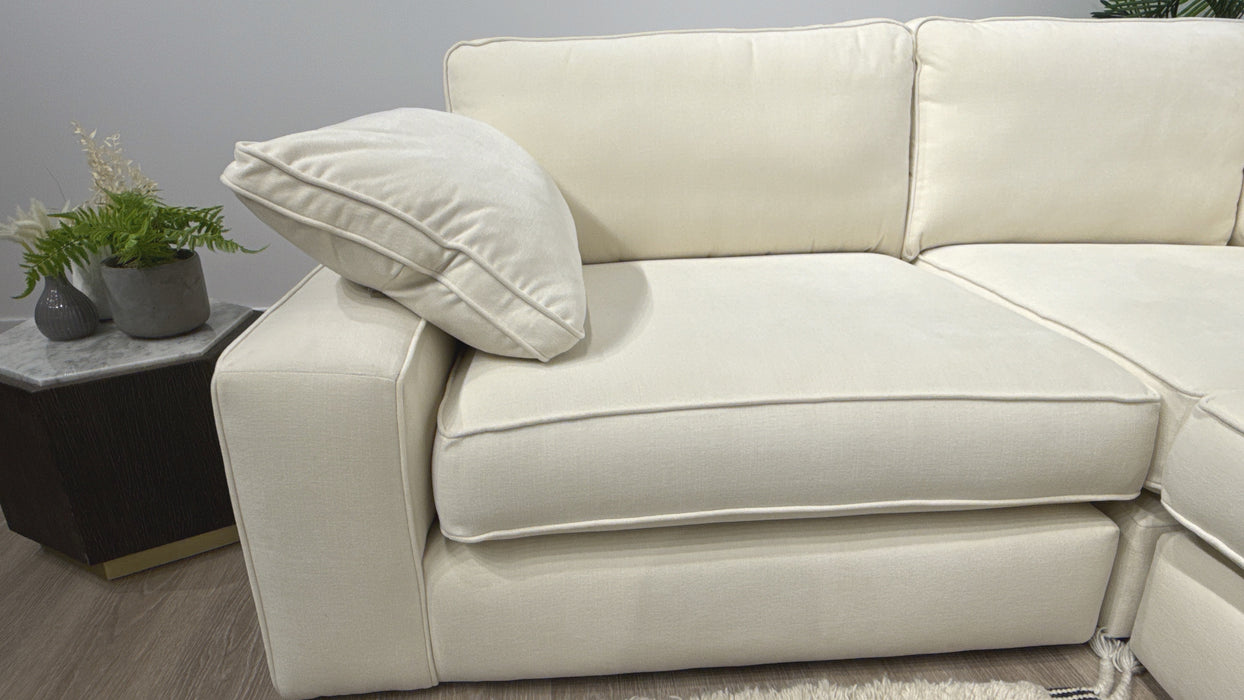 Sofology Atelier Fabric 1 Corner 3 Full Back in Soft Chenille Ivory Mix With Black Contrast Piping