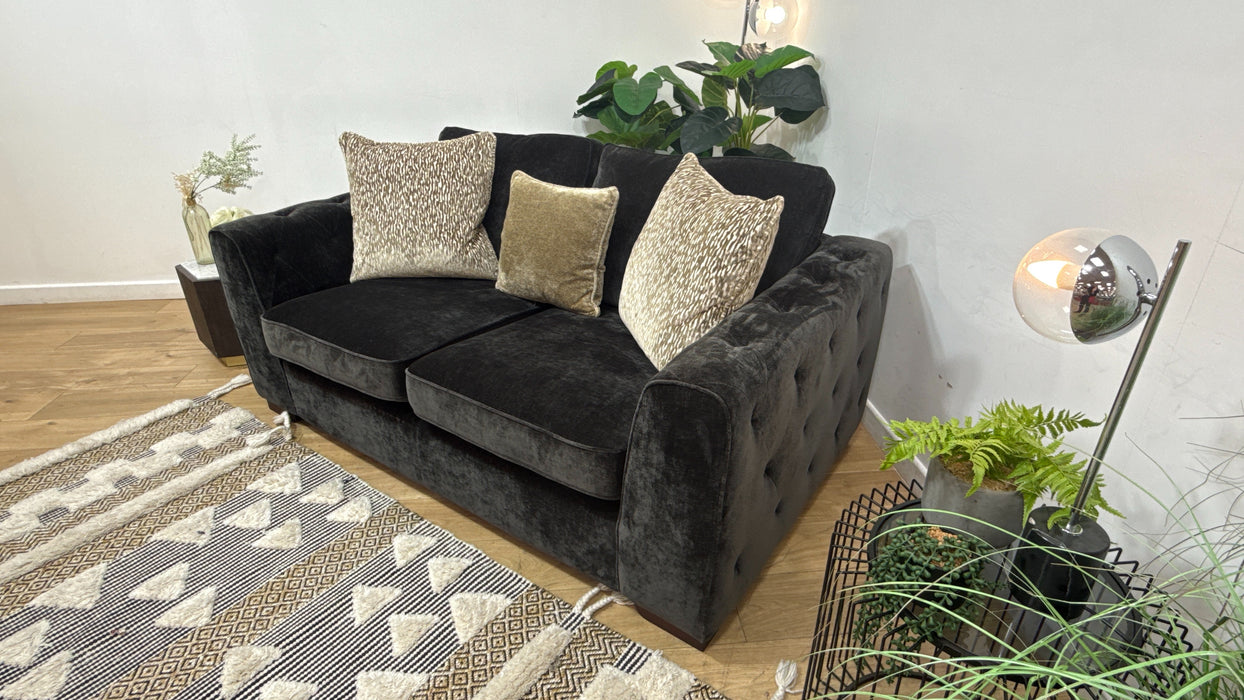 Sofology Valentina Fabric 2 Seater Foam Seats Pillow Back in Luxury Deep Pile Chenille Slate Mix