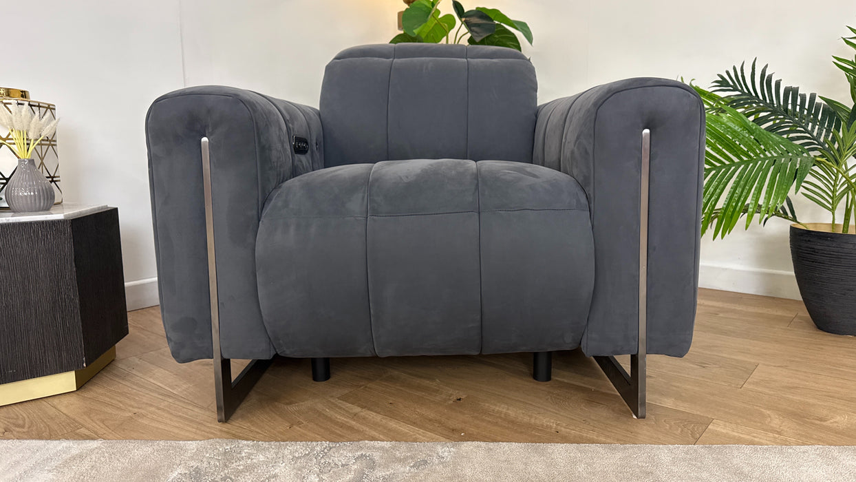 Sofology The Paramount Fabric Chair Power Recliner/Headrest Heated Seat Speakers in Lifestyle Nubuck Feel Charcoal