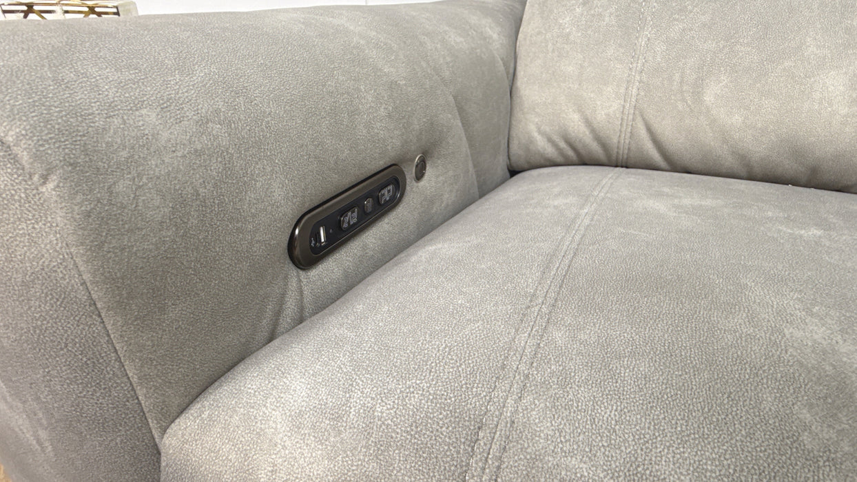 Sofology Allure Fabric Chair Power Recliner/Headrest Heated Seat Speakers in Lifestyle Flecked Stone
