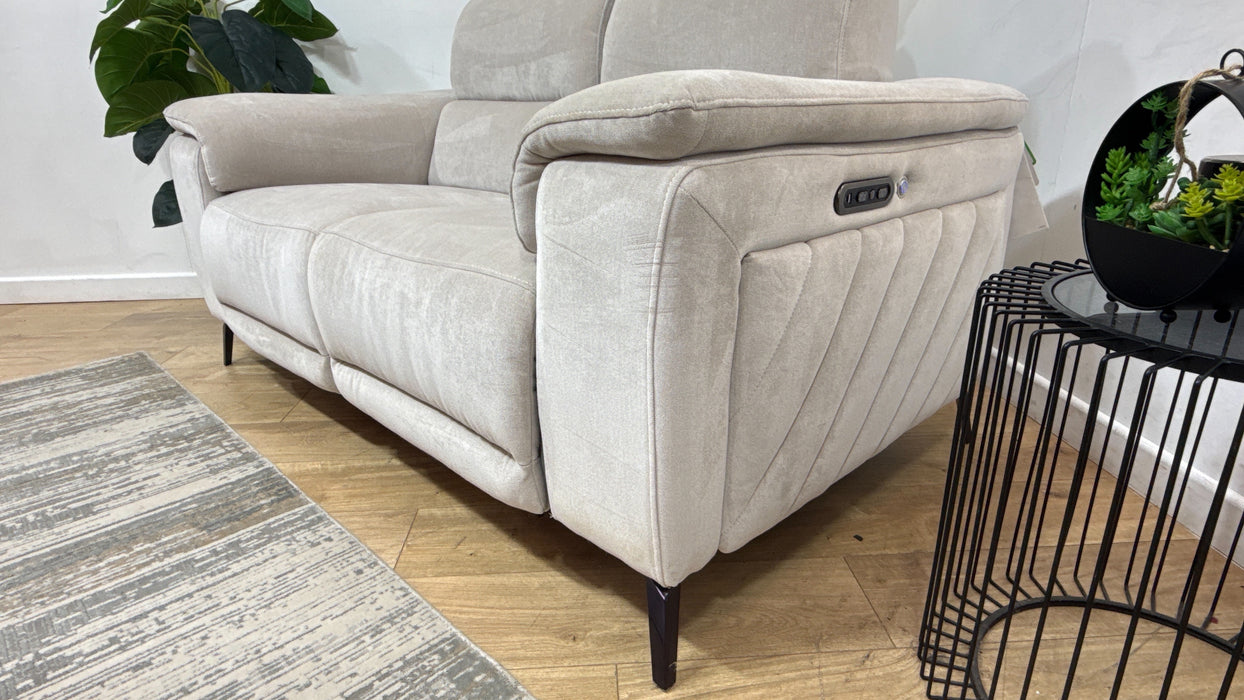 Sofology Fratelli Fabric 2 Seater Power Recliner/Headrest in Lifestyle Flecked Stone