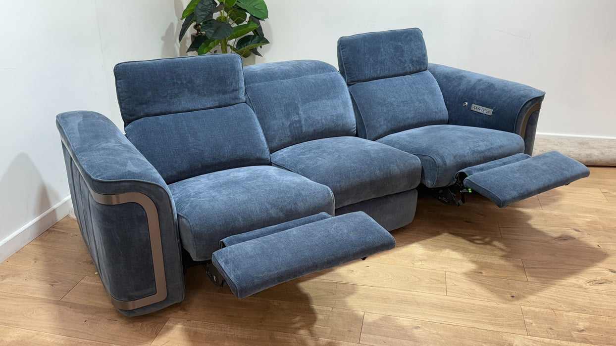 Sofology Plaza Fabric 3 Seater Power Recliner/Headrest Heated Seat in Relaxed Chenille Denim