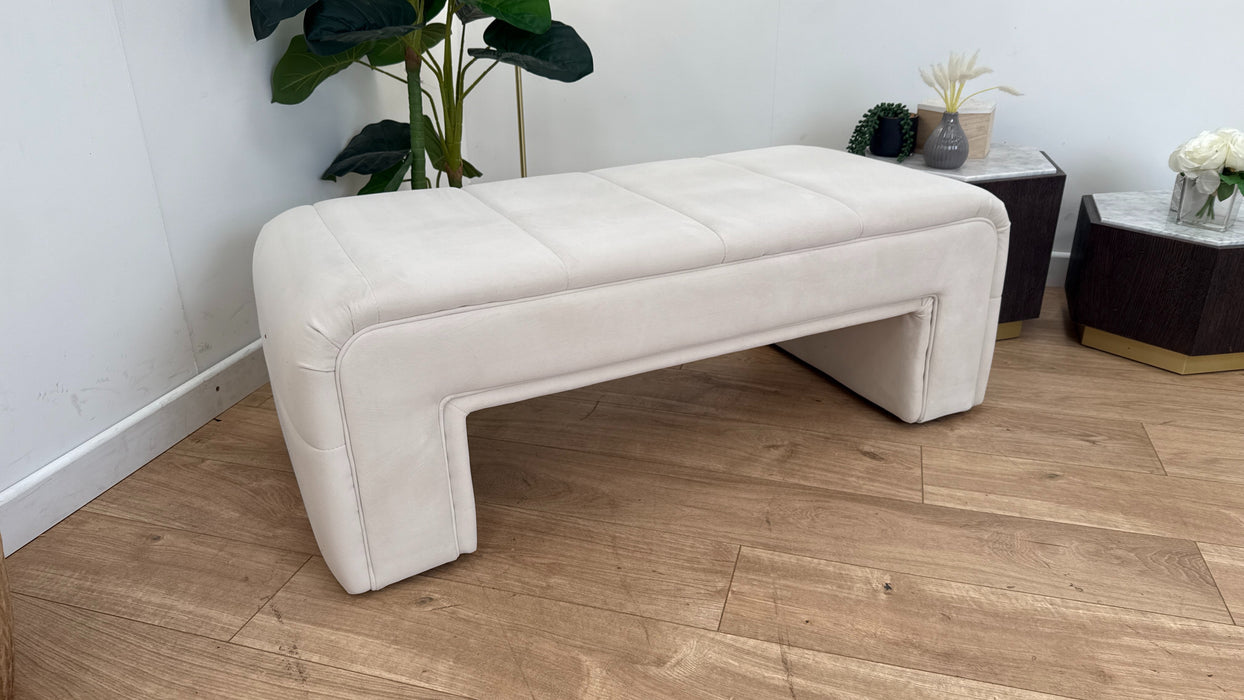 Sofology The Oscar Fabric Footstool in Fine Textured Chenille Ecru All Over