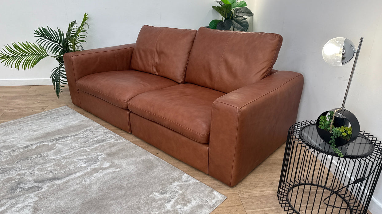 Sofology The Retreat 3 Seater Sofa in Relaxed Soft Leather Tan Mix