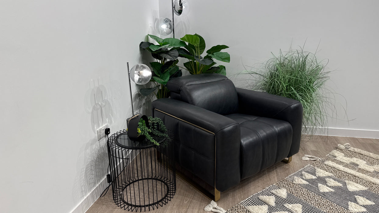 Sofology Marvella Leather Chair Power Recliner Heated Seat in Trusty Sheen Navy