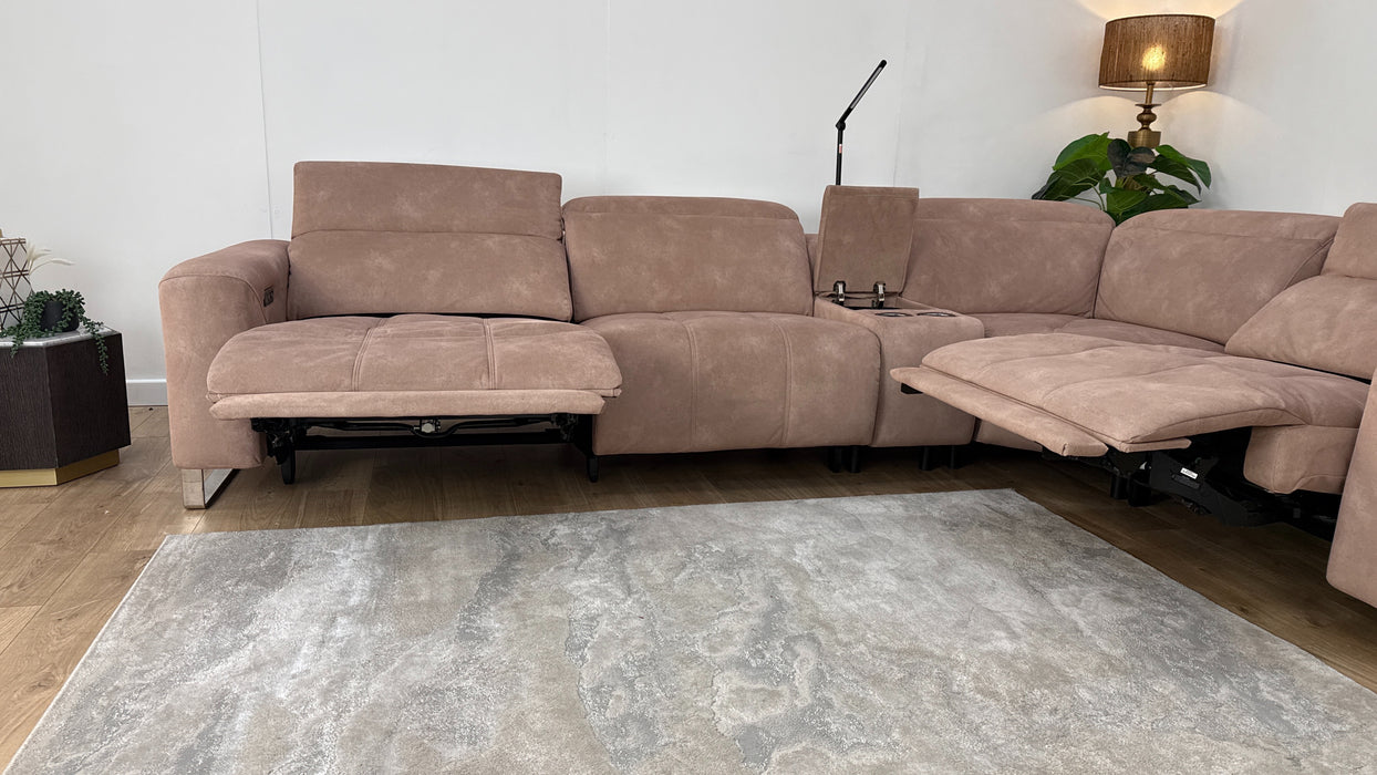 Sofology Marvella Fabric 3 Corner Console 1.5 Power Recliner/Headrest in Lifestyle Flecked Sand