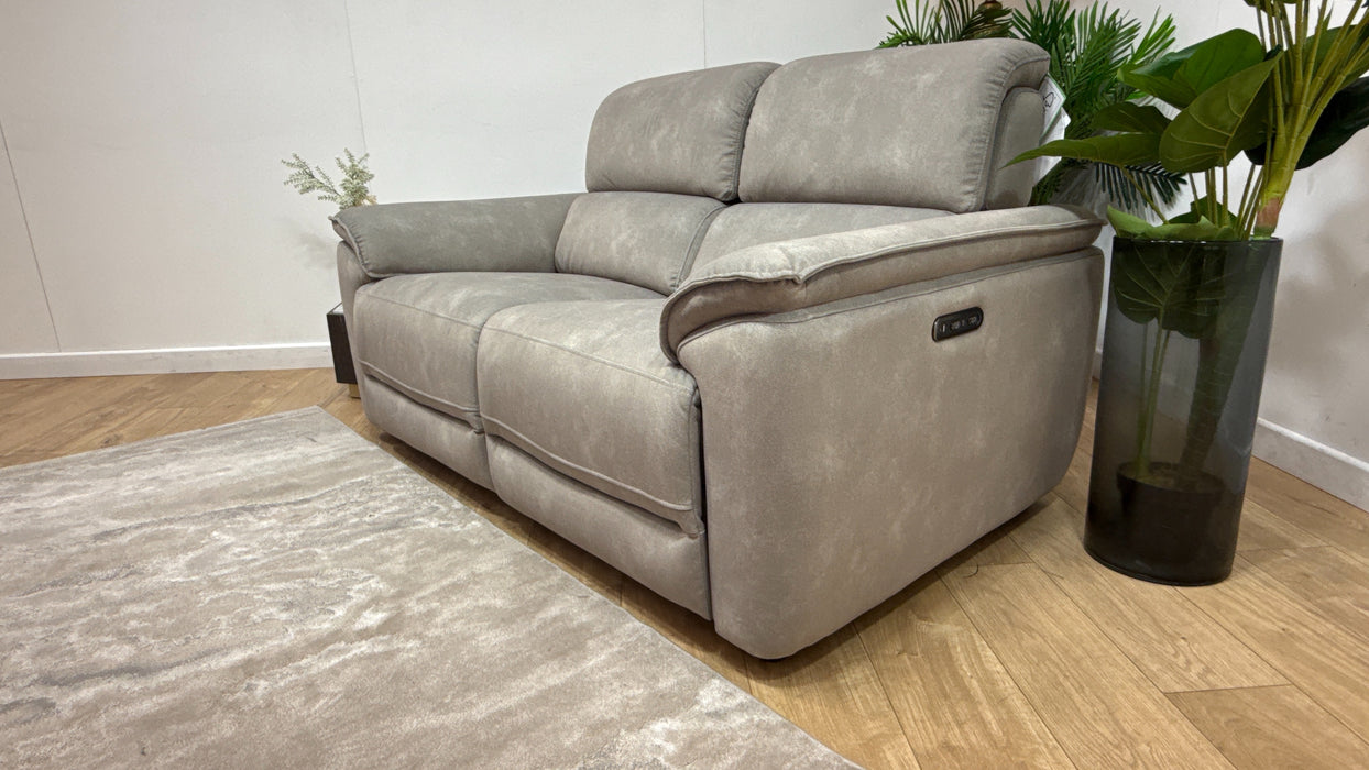 Sofology Hugo Fabric 2 Seater Power Recliner/Headrest in Lifestyle Flecked Stone