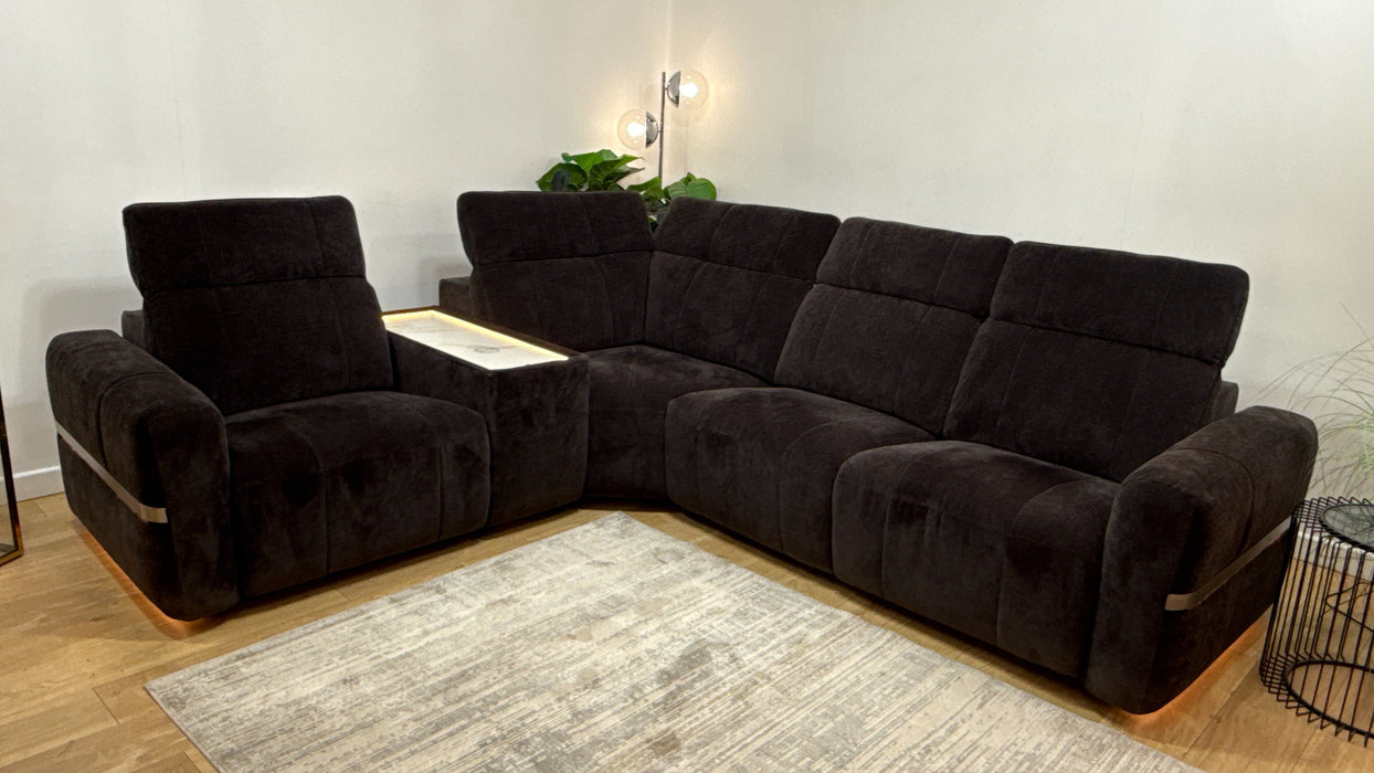 Sofology Lumiere Fabric 1.5 Console Corner 3 Power Recliner/Headrest in Relaxed Chenille Raisin