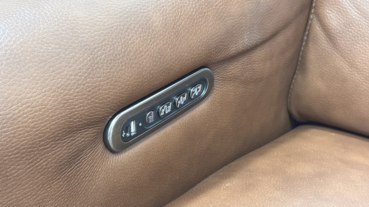 Sofology Ravello Leather 2 Corner 1 Power Recliner/Headrest Lumbar Support in Trusty Embossed Chestnut