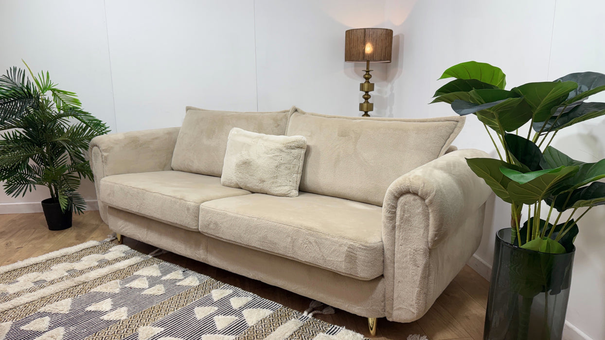 Sofology Sample 4 Seater Split in Sample Soft Short Pile Faux Fur Natural Mix