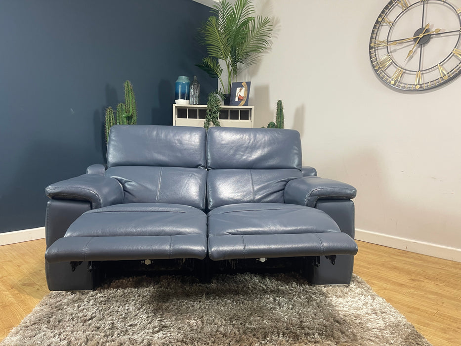 Laurence 2 Seater Sofa Power Recliner Power Headrest Le Mans Smoke Blue Leather (WA2)