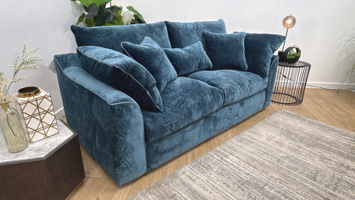 Sofology Georgio Fabric 3 Seater Sofa Bed Feather Flex Interior in Luxe Chenille Teal Mix