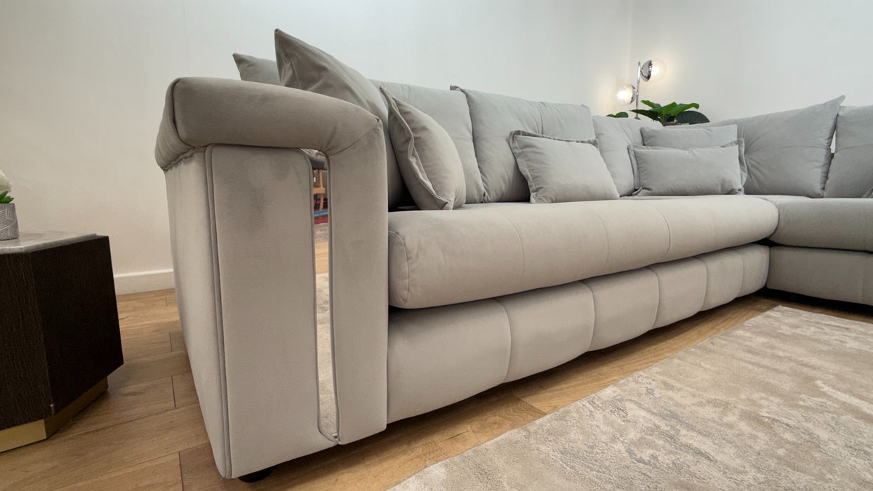 Sofology Oscar Fabric 3 Corner 1 Silver Trim in Super Matt Velvet Silver