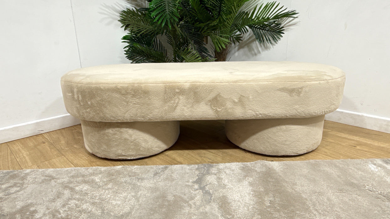 Sofology Chamonix Designer Footstool in Soft Short Pile Faux Fur Natural Mix