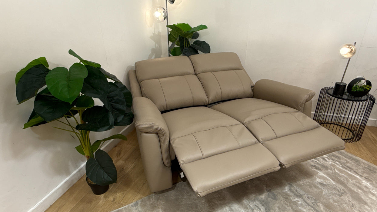 Sofology Bradie Leather 2 Seater Power Recliner/Headrest Heated Seats in Trusty Embossed Stone