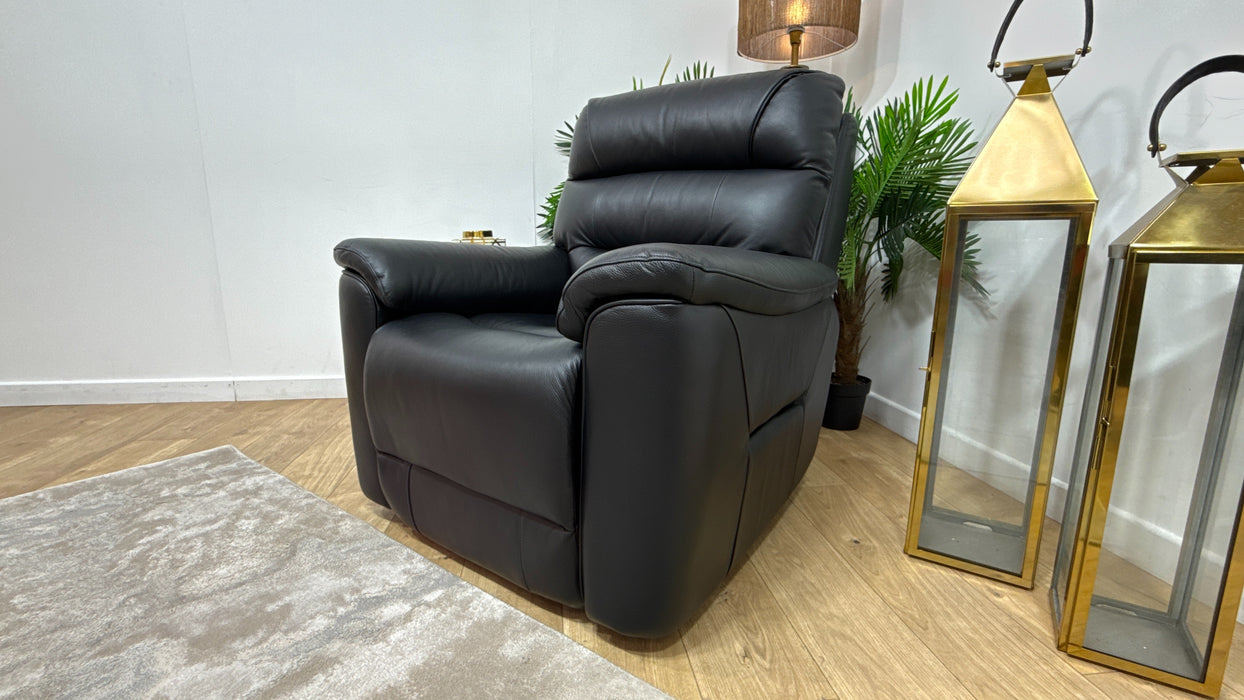 Sofology Cleveland Leather Chair Power Recliner in Trusty Embossed Jet Black