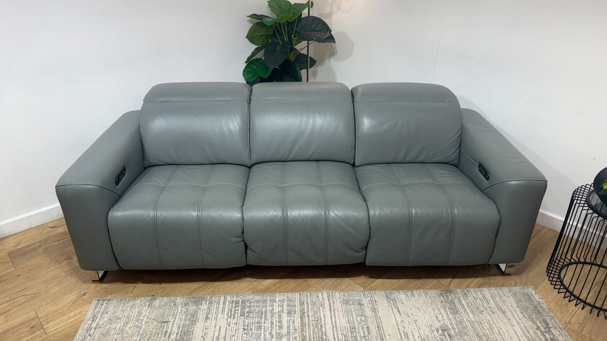 Sofology Marvella Leather 3 Seater Power Recliner/Headrest in Trusty Sheen Granite Teal