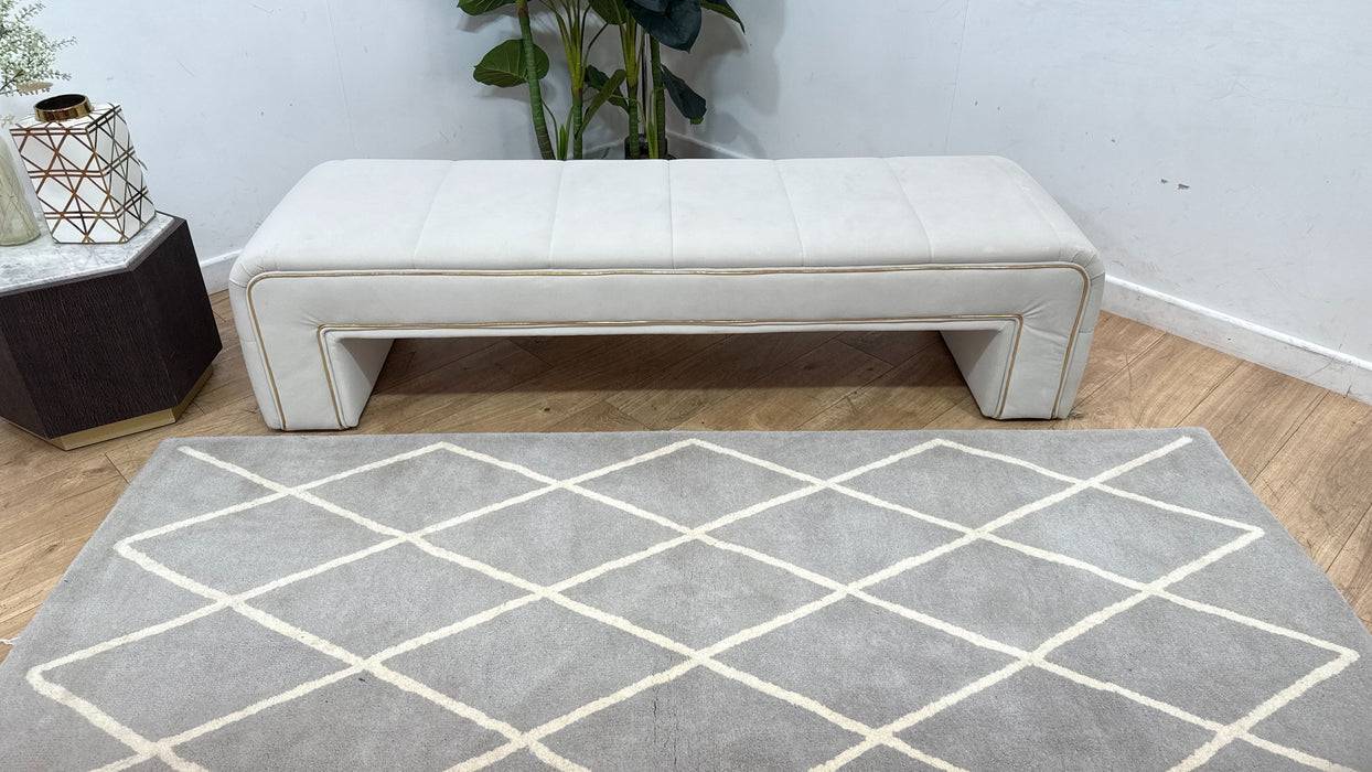Sofology Oscar Fabric Large Bench Footstool Gold Trim in Super Matt Velvet Ecru