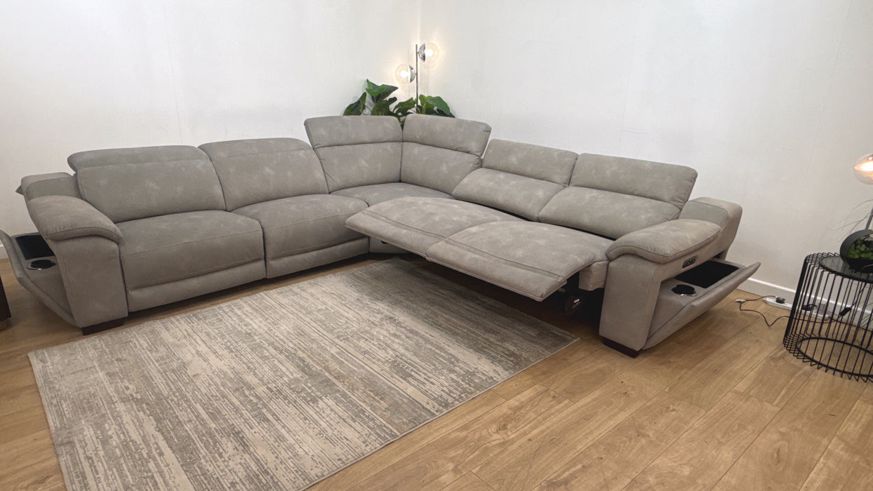 Sofology Portland Modular Fabric 3 Corner 3 Quad Power Recliner/Headrest in Lifestyle Flecked Stone