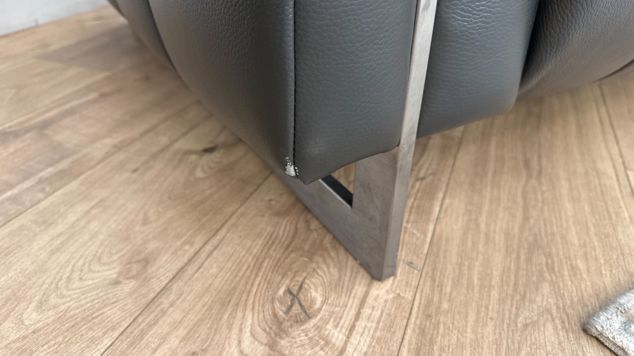 Sofology The Paramount Leather 4 Seater Chaise Power Recliner/Headrest Speakers in Trusty Embossed Charcoal