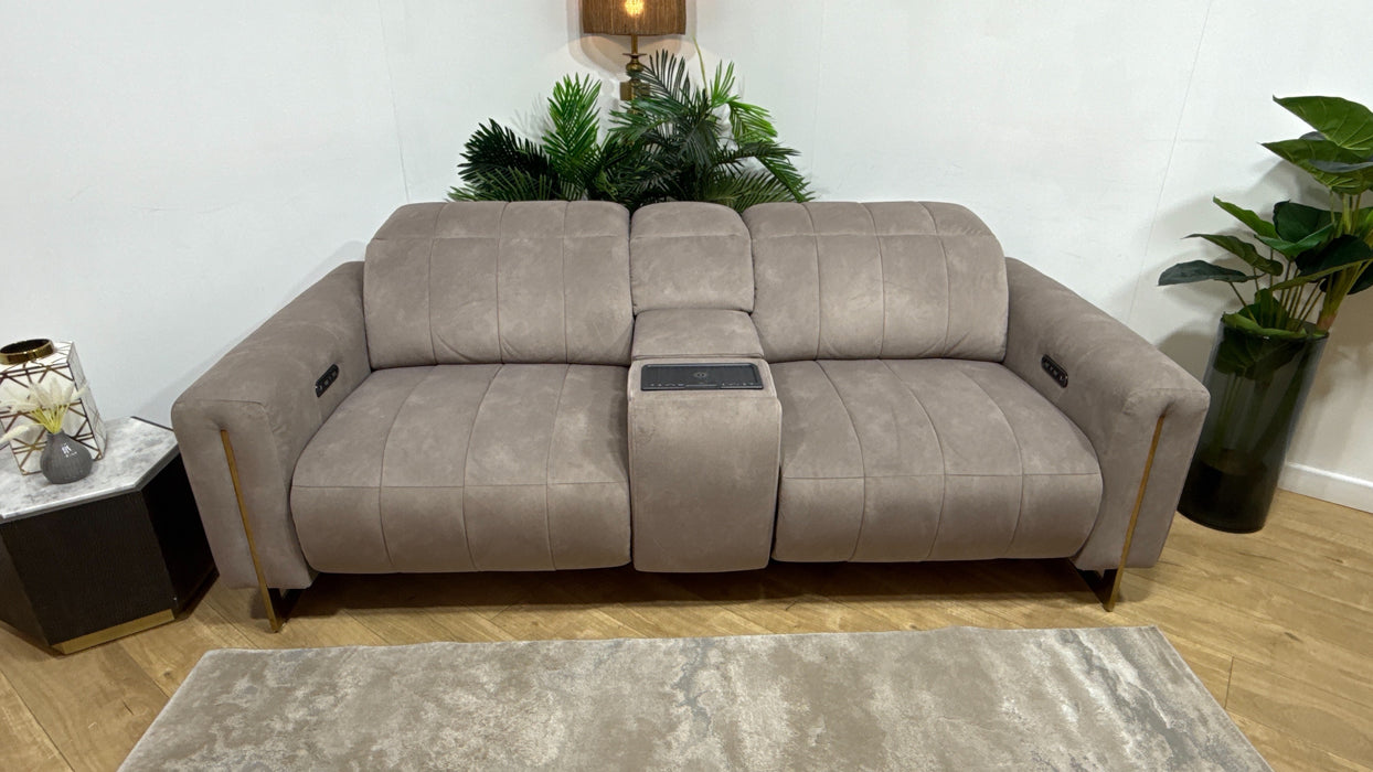 Sofology Paramount Fabric 2.5 Seater Console Power Recliner/Headrest Speakers in Lifestyle Flecked Nutmeg
