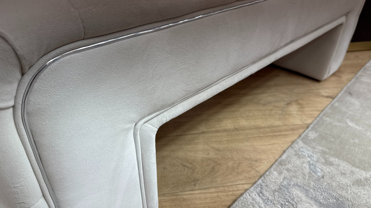 Sofology Oscar Fabric Small Bench Footstool Silver Trim in Super Matt Velvet Ecru