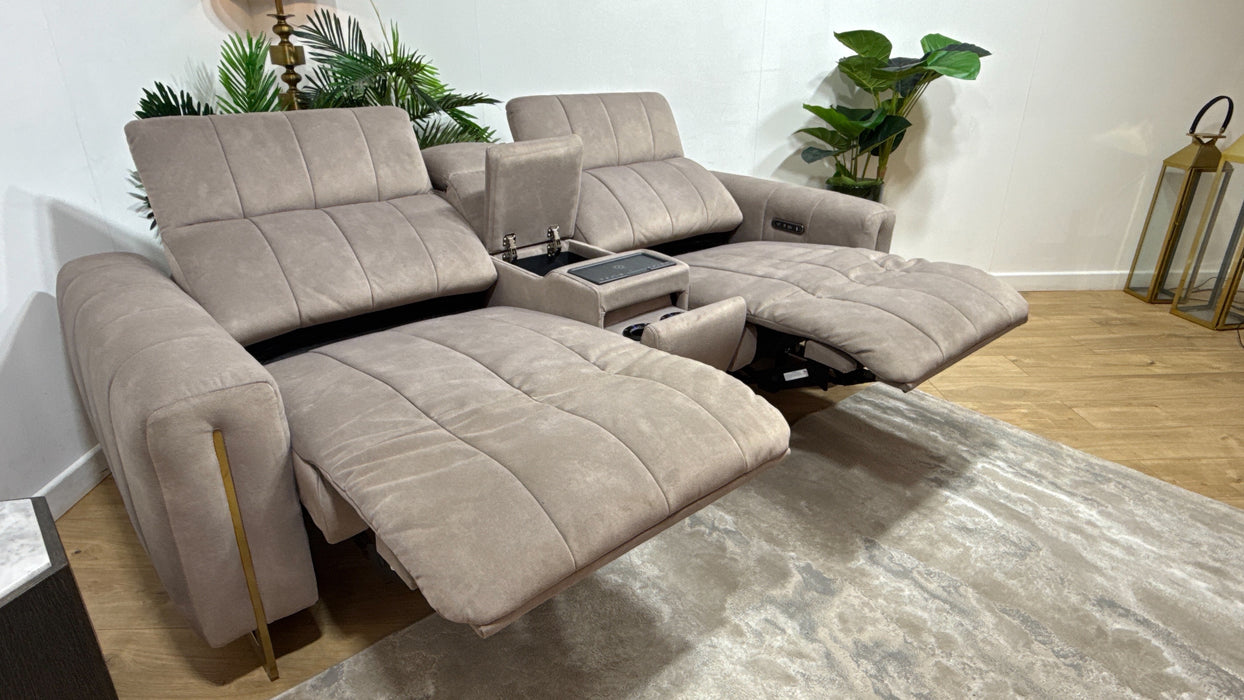 Sofology Paramount Fabric 2.5 Seater Console Power Recliner/Headrest Speakers in Lifestyle Flecked Nutmeg