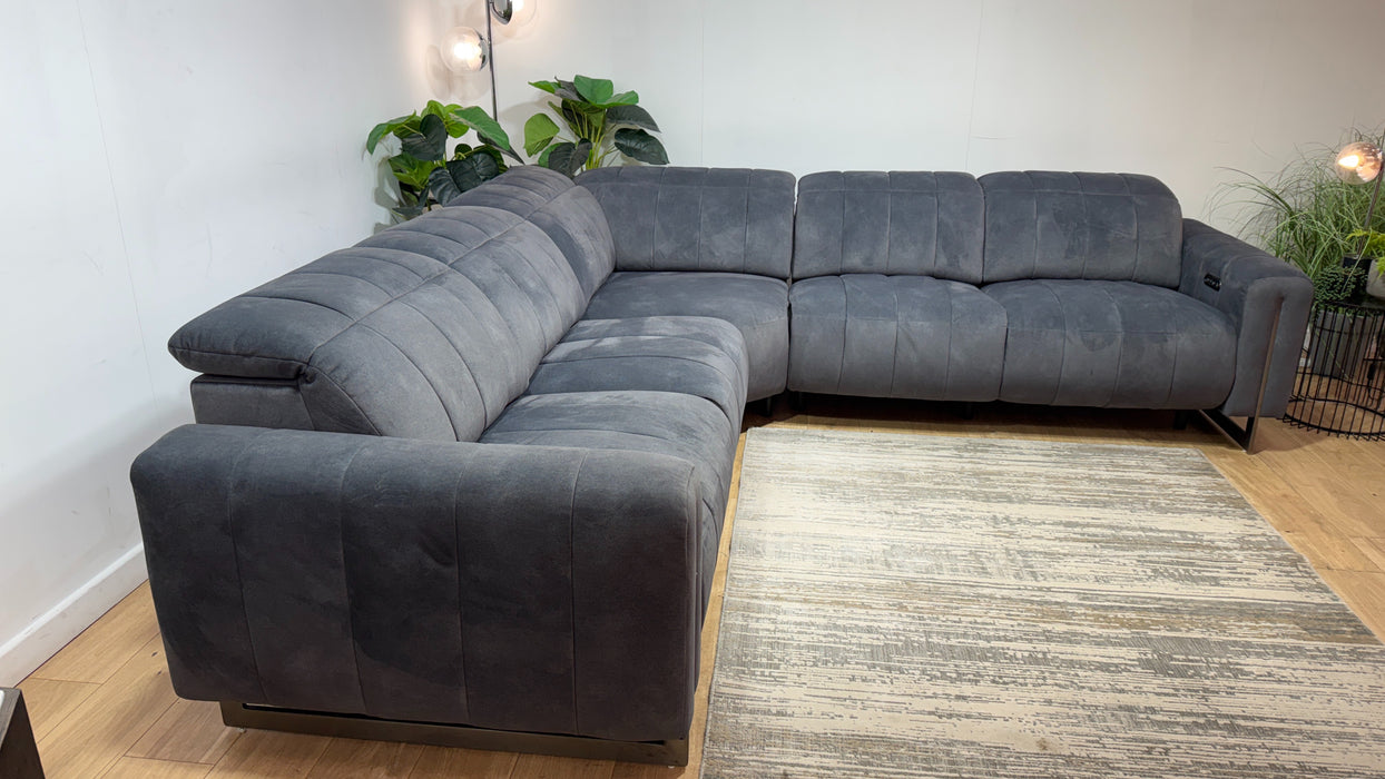 Sofology Paramount Fabric 3 Corner 3 Power Recliner/Headrest in Lifestyle Flecked Charcoal