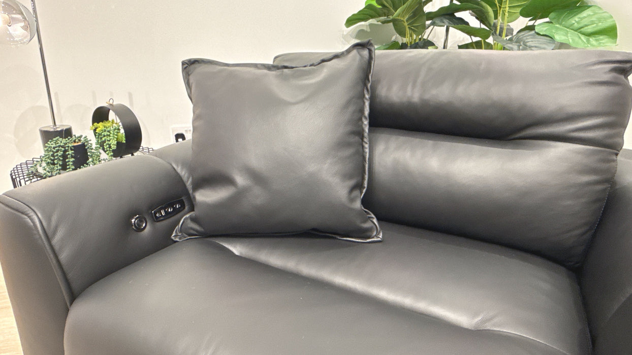 Sofology Daxton Leather Chair Motion Chaise + Speaker  in Trusty Matt Jet Black