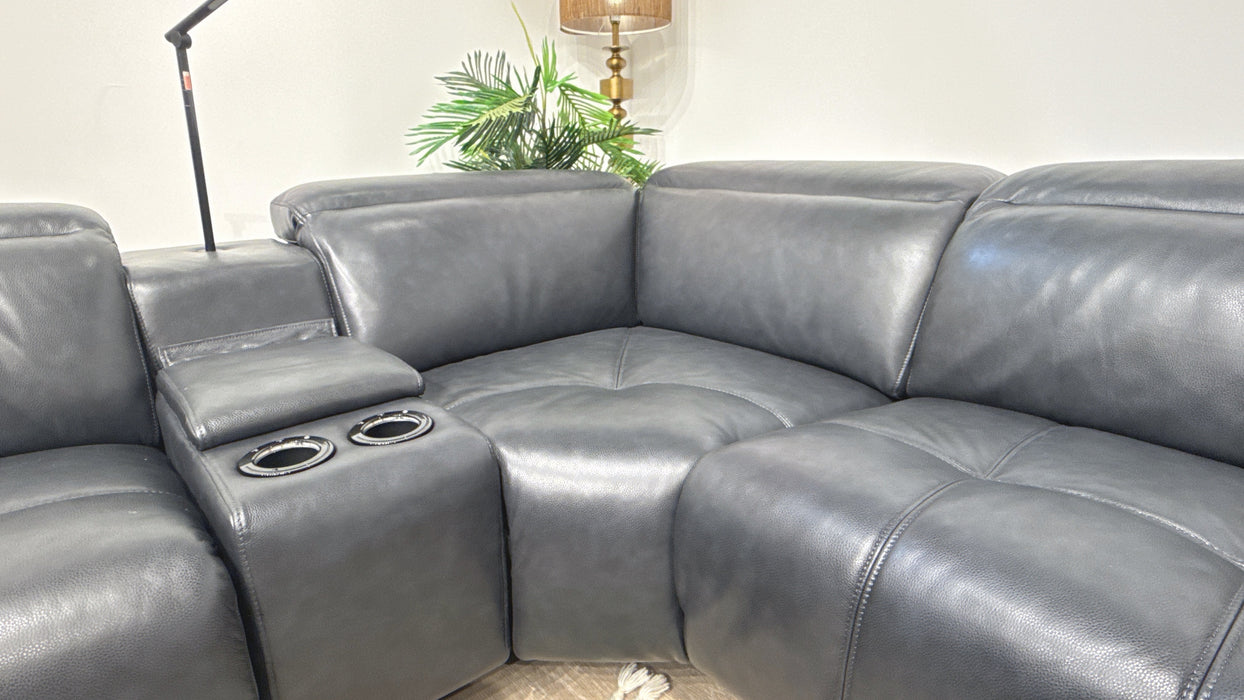 Sofology Marvella 1.5 Corner 3 Console Power Recliner Leather Sofa in Navy