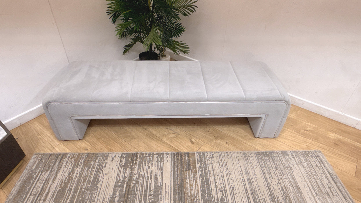 Sofology Oscar Fabric Large Bench Footstool Silver Trim in Super Matt Velvet Silver
