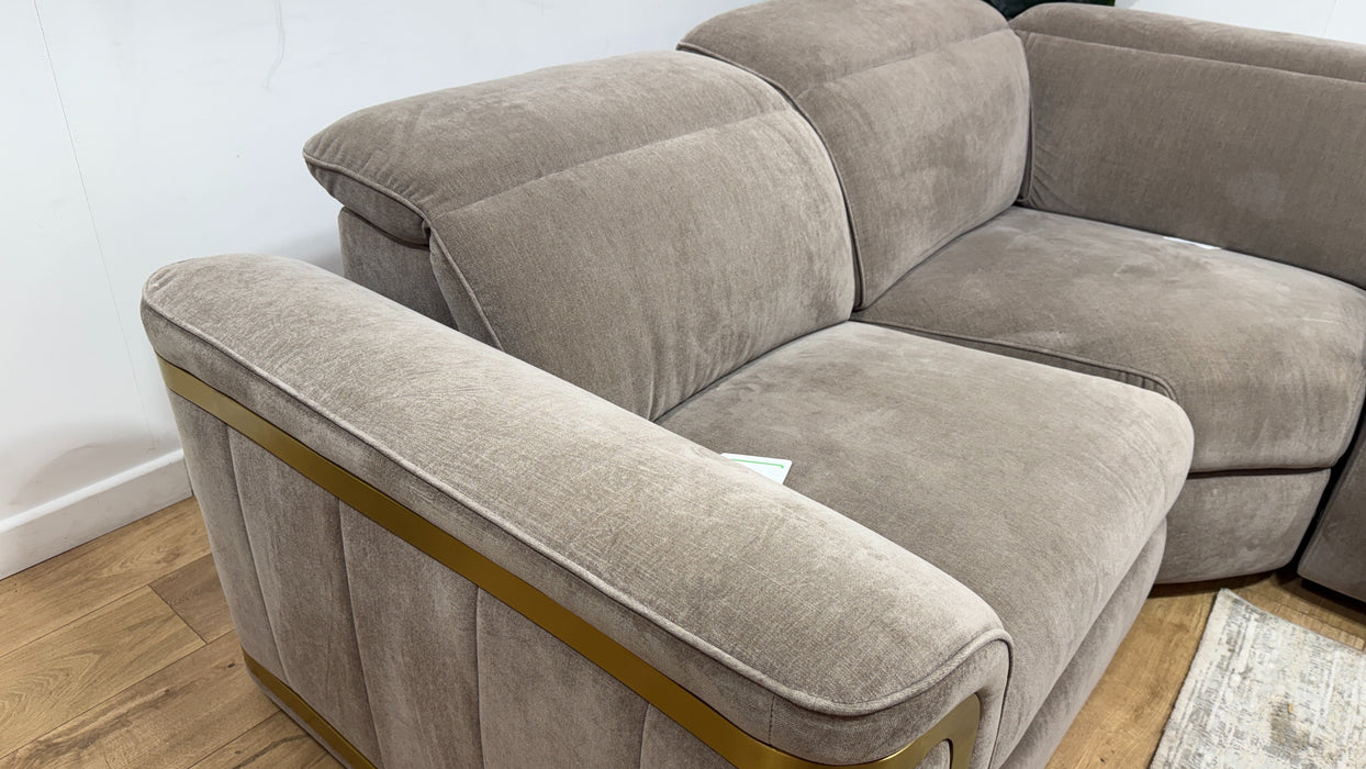 Sofology Plaza Fabric 1.5 Smart Console Corner 3 Power Recliner/Headrest Heated Seats in Relaxed Chenille Nutmeg