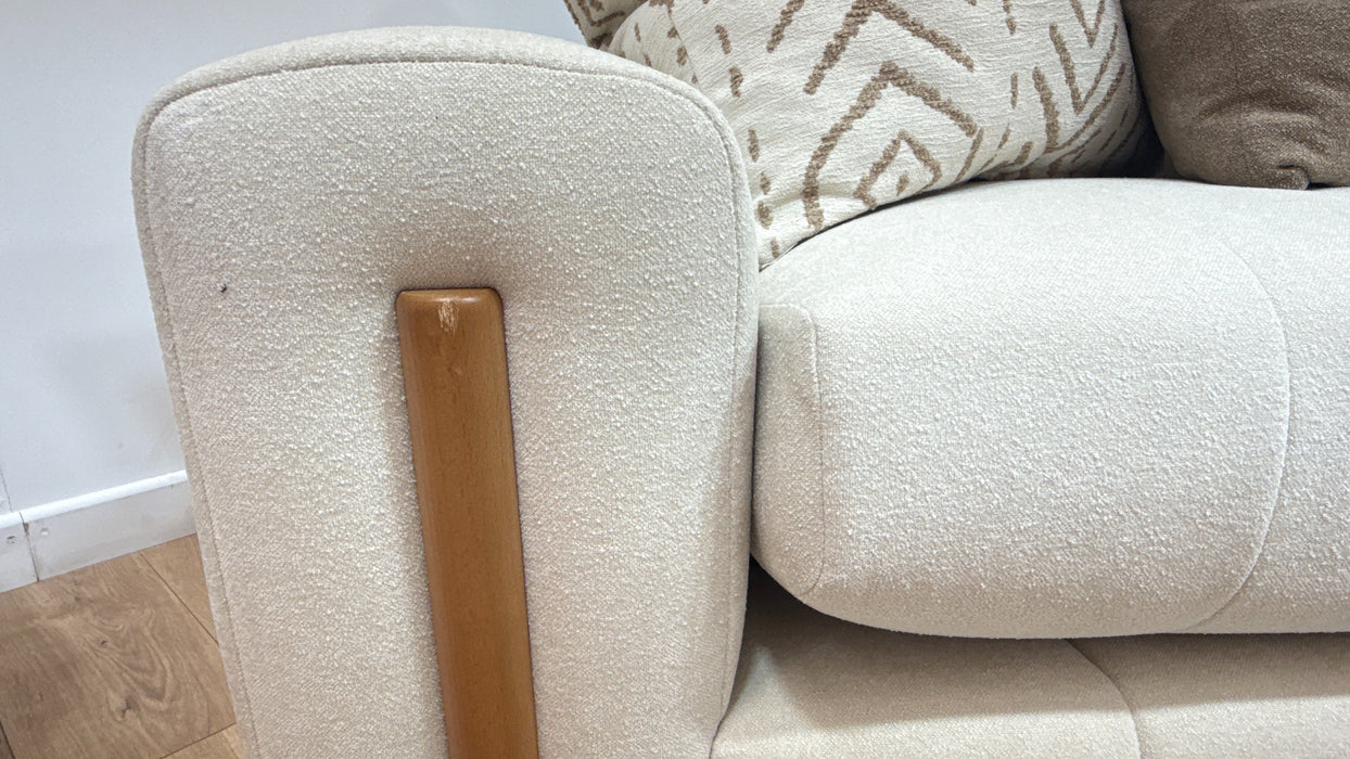 Sofology Soho Fabric 4 Seater Light Wood Trim in Micro Boucle Natural/Natural Mix