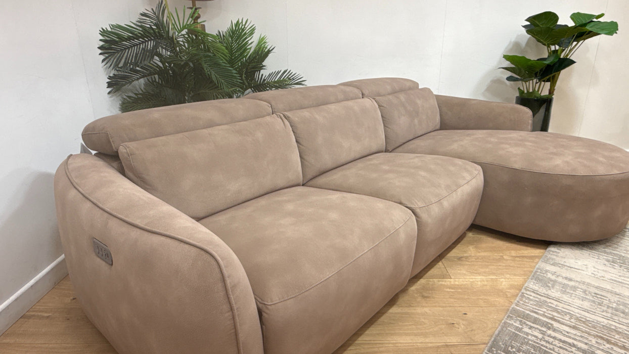 Sofology Serene Fabric 3 Seater Chaise Power Recliner/Headrest in Lifestyle Mottled Latte