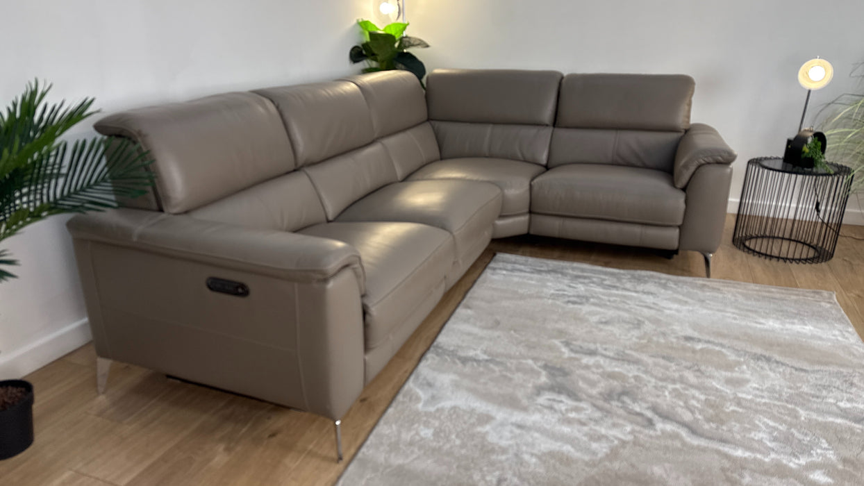 Sofology The Illinois 2 Corner 1 Leather Recliner Sofa in Trusty Soft Sheen Taupe