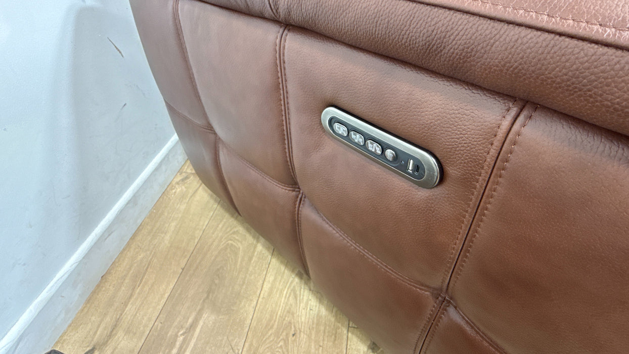 Sofology Ripley Leather 3 Seater Power Recliner/Headrest Lumbar Support in Trusty Embossed Chestnut
