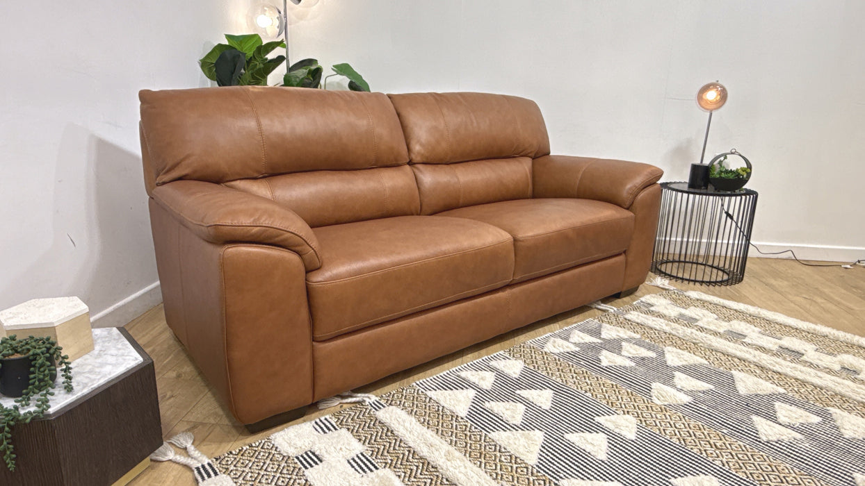 Sofology Santina 3 Seater Leather Sofa in Relaxed  Tan
