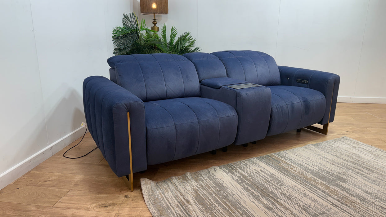 Sofology Paramount Fabric 2.5 Seater Console Power Recliner/Headrest Heated Seats Speakers in Lifestyle Flecked Navy
