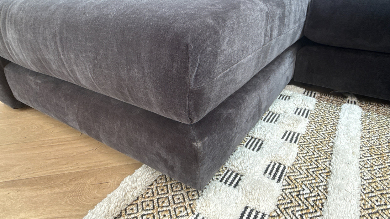 Sofology Cove Fabric Super Grande Double Chaise Black Wood Panel in Soft Chenille Anthracite Mix