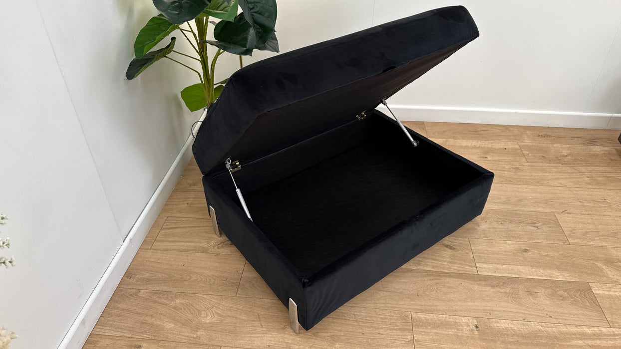 Sofology The Oscar Storage Footstool Silver Trim in Super Matt Velvet Black