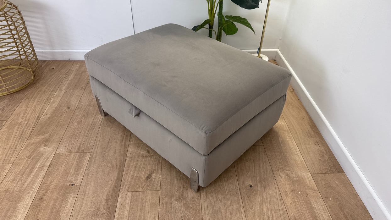 Sofology The Oscar Storage Footstool Silver Trim in Super Matt Velvet Pebble