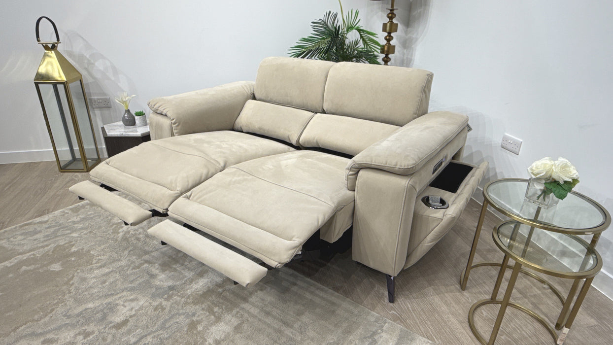 Sofology Fratelli Fabric 2 Seater Power Recliner/Headrest in Lifestyle Nubuck Feel Stone