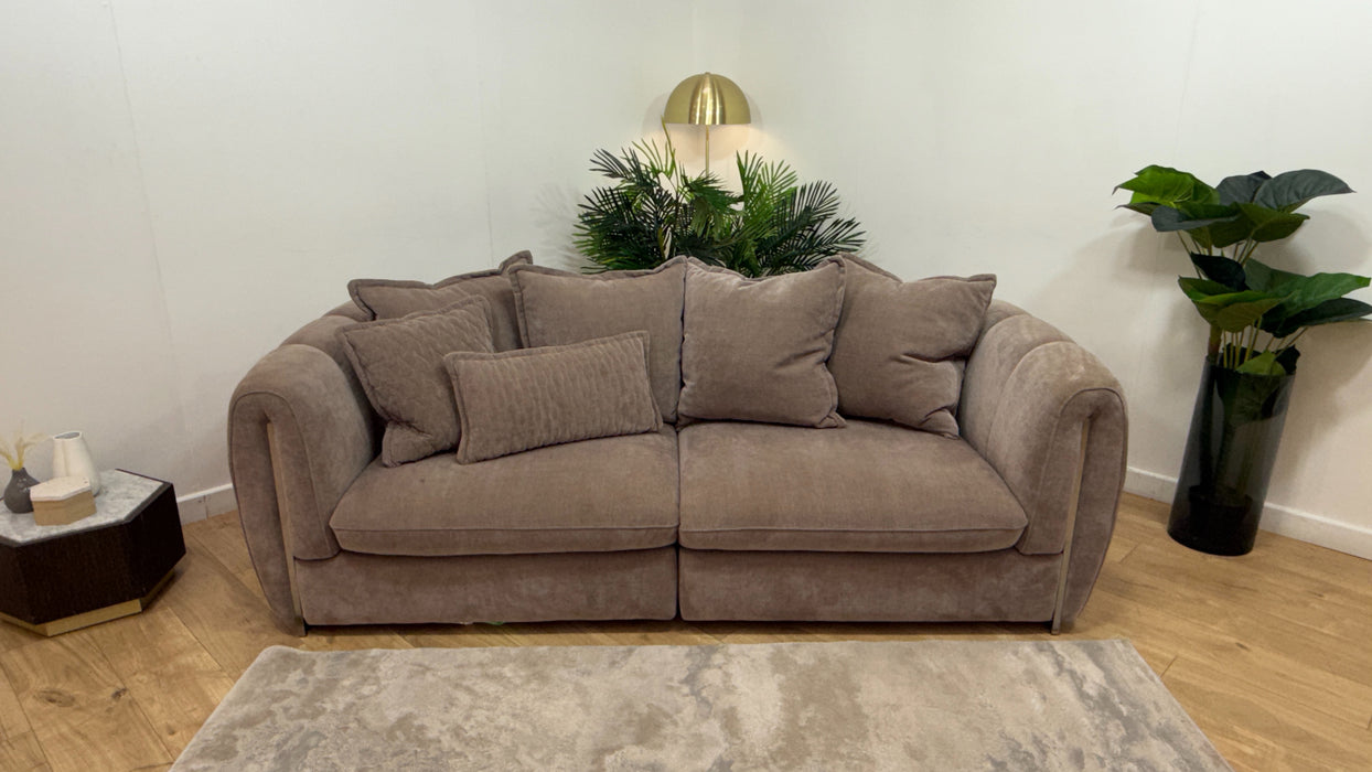 Sofology Empress Fabric 3 Seater Pillow Back Gunmetal Trim in Relaxed Chenille Nutmeg